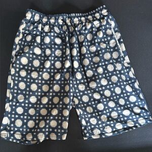 Men's Navy Geometric Print Elastic Waist Shorts silk
